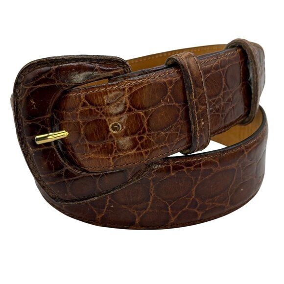 Womens HAROLDS Vintage Alligator Embossed Brown Leather Belt Small Fits 25-29" - Picture 1 of 6